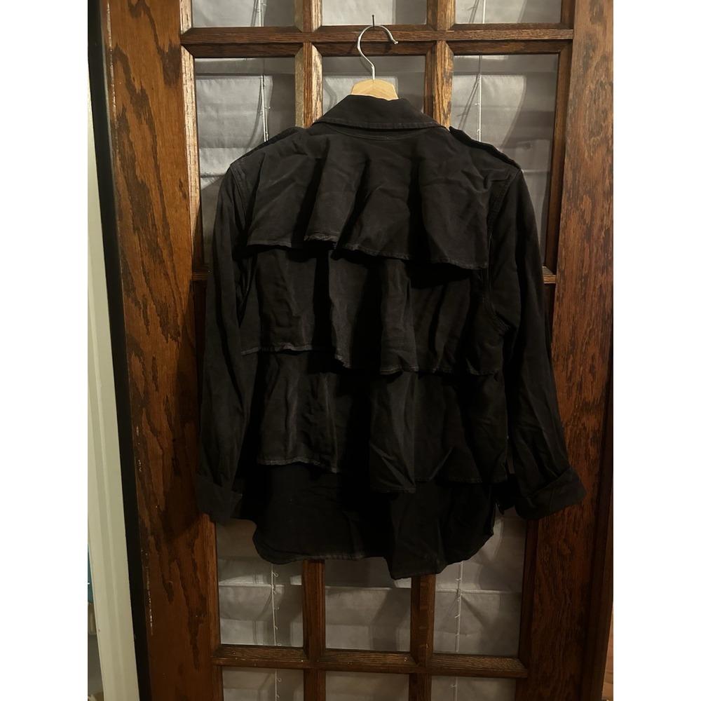 AMO denim Ruffle Army Shirt Jacket In Washed Black Size Extra Small - Picture 7 of 8